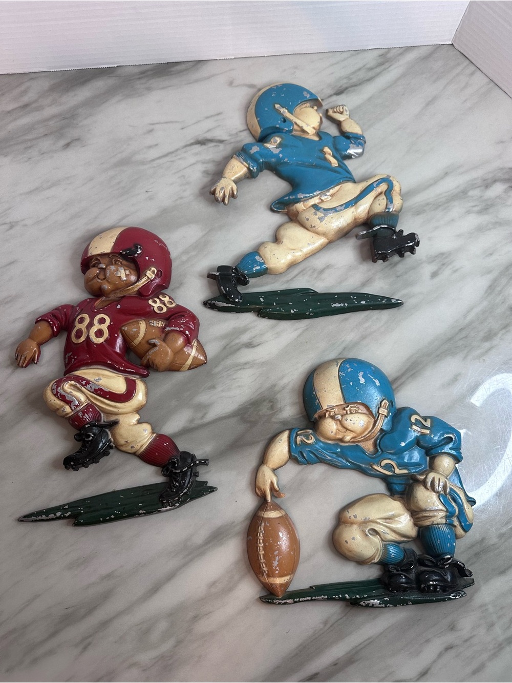 Homco Football Player Wall Plaques - Red, Blue & Cream